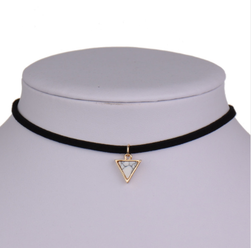 Punk Black Velvet Choker Necklace With Triangle Faux Stone