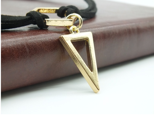 Black Choker Double Layer Gold Plated Geometry Triangle Pendant