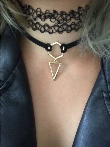 Black Choker Double Layer Gold Plated Geometry Triangle Pendant