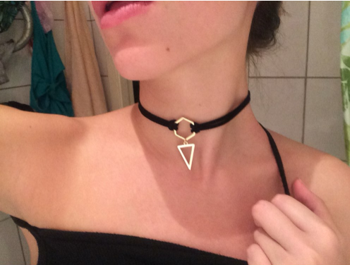 Black Choker Double Layer Gold Plated Geometry Triangle Pendant