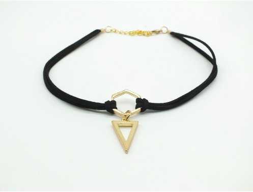 Black Choker Double Layer Gold Plated Geometry Triangle Pendant