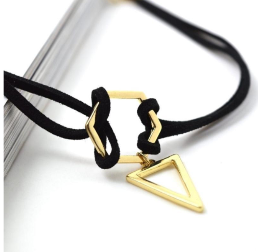 Black Choker Double Layer Gold Plated Geometry Triangle Pendant