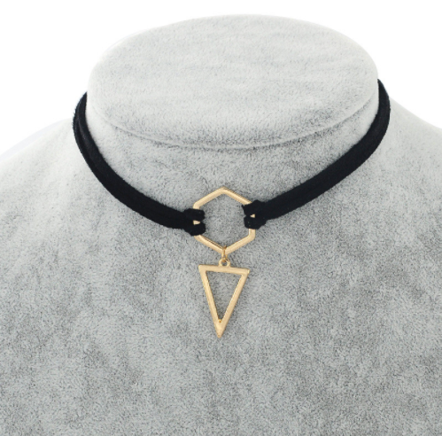 Black Choker Double Layer Gold Plated Geometry Triangle Pendant