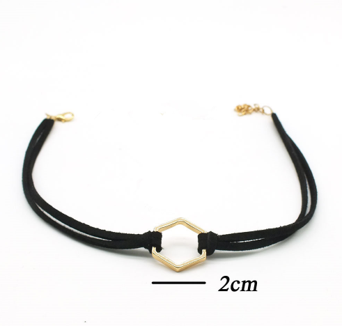 Black Choker Double Layer Gold Plated Geometry Triangle Pendant