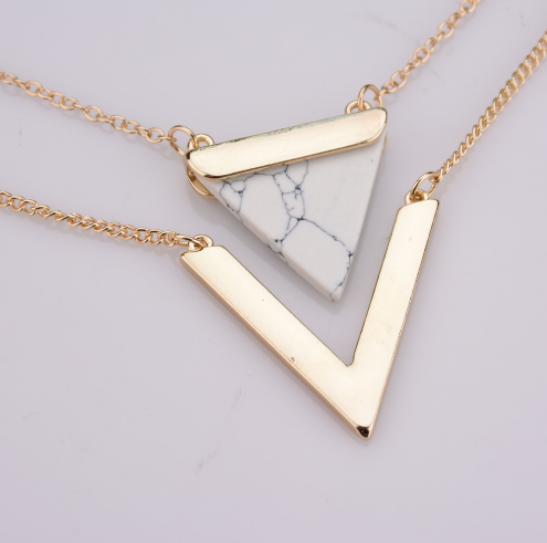 Geometric Triangle Faux Marble Stone Pendant