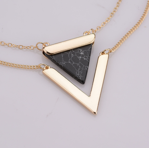 Geometric Triangle Faux Marble Stone Pendant