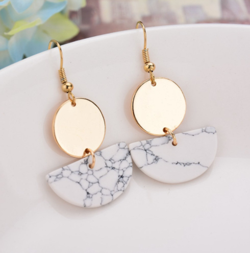 Dangle Earrings Gold Plated Red/Black/White Faux Stone Geometric Long Drop