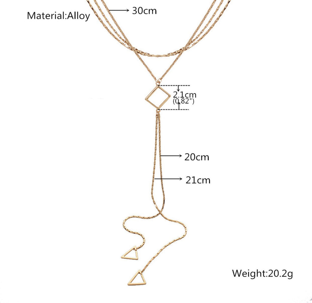 Gold Plated Chain Choker Long Geometric Round/Triangle Pendants