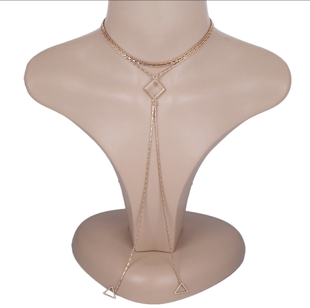Gold Plated Chain Choker Long Geometric Round/Triangle Pendants