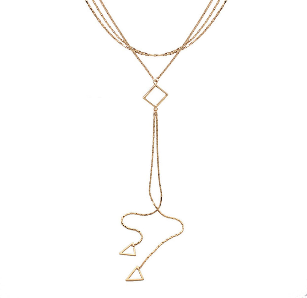 Gold Plated Chain Choker Long Geometric Round/Triangle Pendants