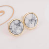 Trendy Gold Fashion Square Triangle Round Geometric Marbled White Faux Stone Stud Earrings