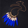 Gold Leaves Vintage Feather Long Pendant Necklace