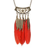 Vintage Retro Indian Feather Pendants Long Gold Plated Chain Necklace