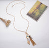 Tassel Necklace Bohemian Blue Faux Stone Gold Leaf Long Chain Necklace
