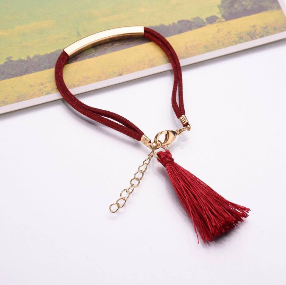 Black/Red/Grey Velvet Rope Fringe Charm Bracelet