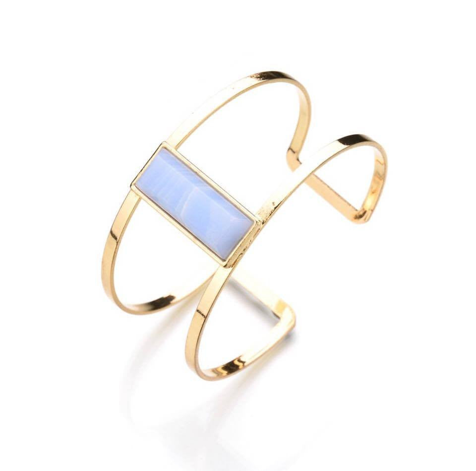 Geometric Rectangle Faux Stone Wide Open Cuff Bracelets Bangle