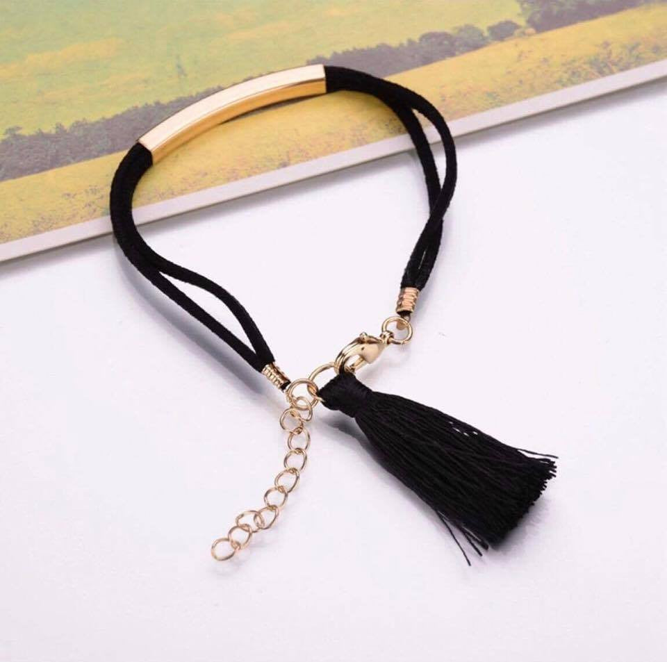 Black/Red/Grey Velvet Rope Fringe Charm Bracelet