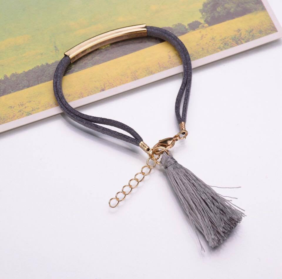 Black/Red/Grey Velvet Rope Fringe Charm Bracelet