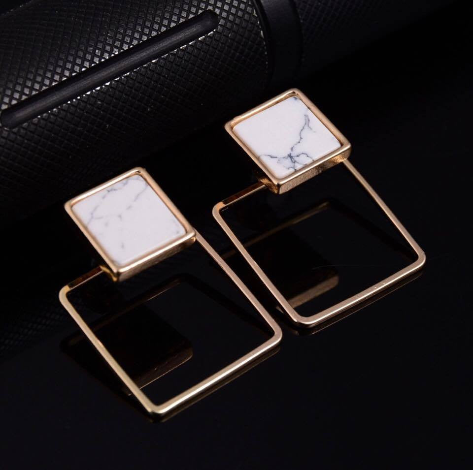 Stud Earrings Geometric Round/Square/Triangle Faux Marbled Stone