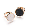 Black White Round Faux Marbled Stone Ring
