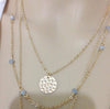 Gold Silver Beaded Metal Feather Pendant Multi Layer Chain Necklace