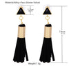 Long Triangle Faux Stone Black Tassel Velvet Drop Earrings