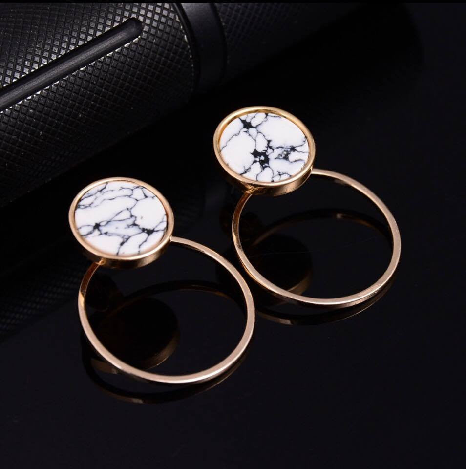 Stud Earrings Geometric Round/Square/Triangle Faux Marbled Stone