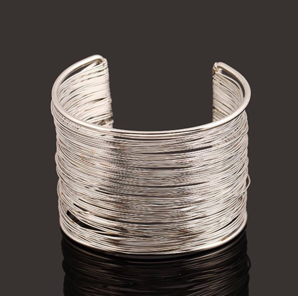 Gold Wire Opened Wide Cuff Bangle