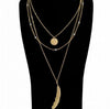 Gold Silver Beaded Metal Feather Pendant Multi Layer Chain Necklace