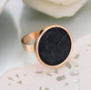 Black White Round Faux Marbled Stone Ring