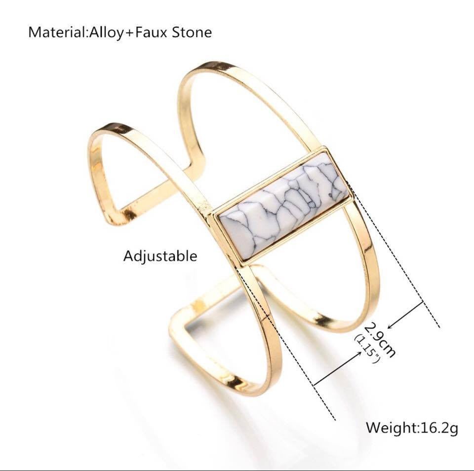 Geometric Rectangle Faux Stone Wide Open Cuff Bracelets Bangle