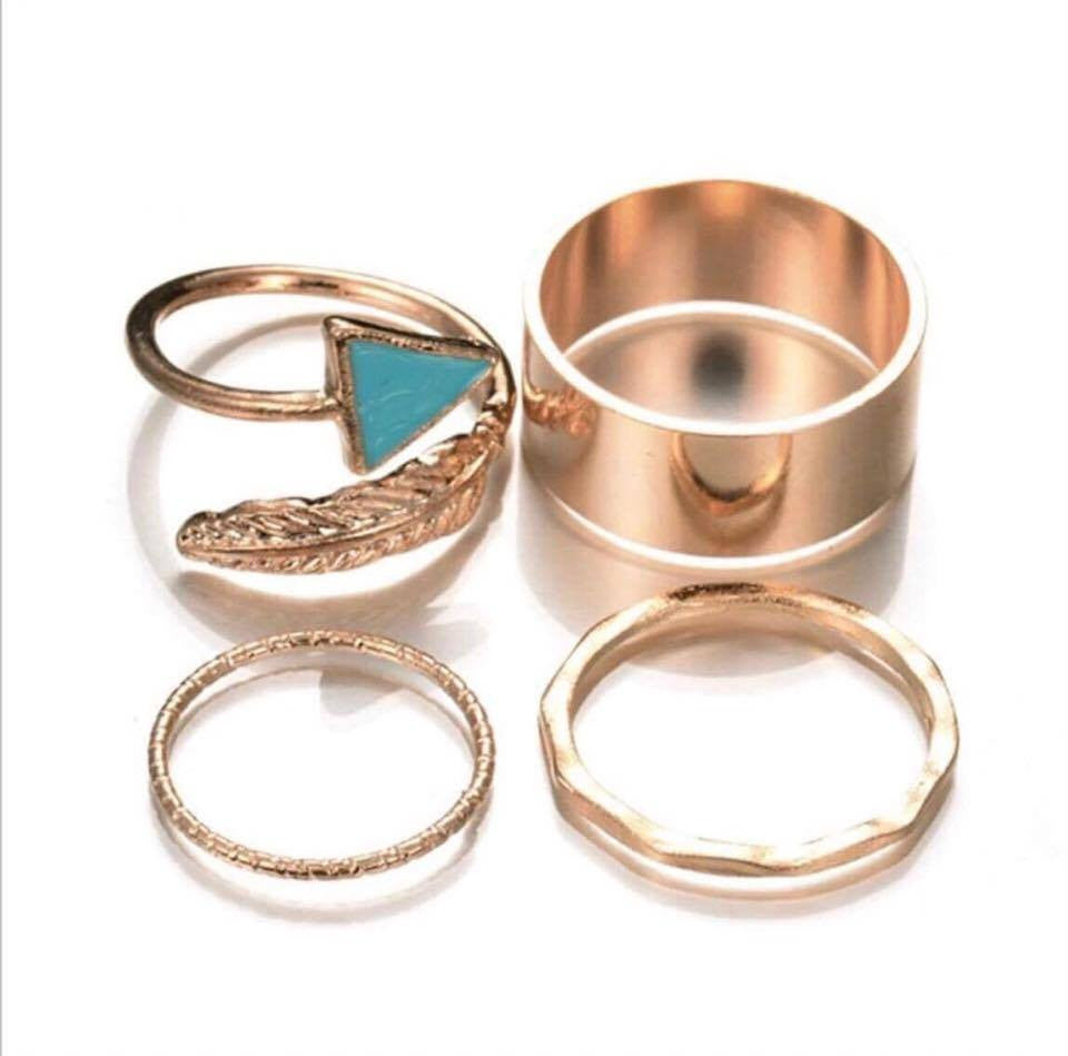 Gold Plated Triangle Leaf 4PCS Ring Set
