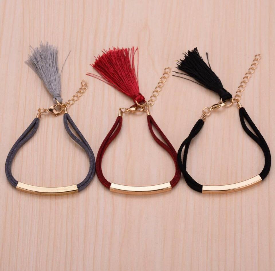 Black/Red/Grey Velvet Rope Fringe Charm Bracelet