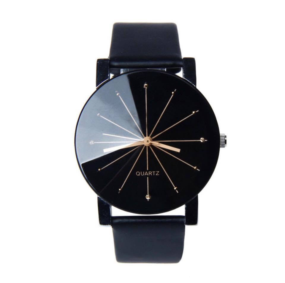 Men's Faux Leather Band Black Dial Quartz Watch