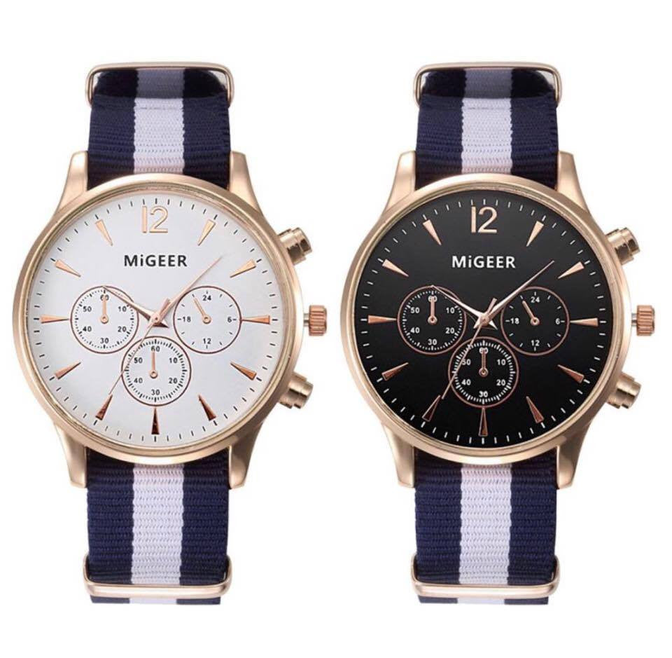 Men's Black & White Strap Casual  WristWatch