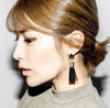 Long Triangle Faux Stone Black Tassel Velvet Drop Earrings