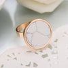 Black White Round Faux Marbled Stone Ring