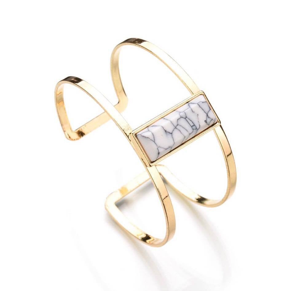 Geometric Rectangle Faux Stone Wide Open Cuff Bracelets Bangle