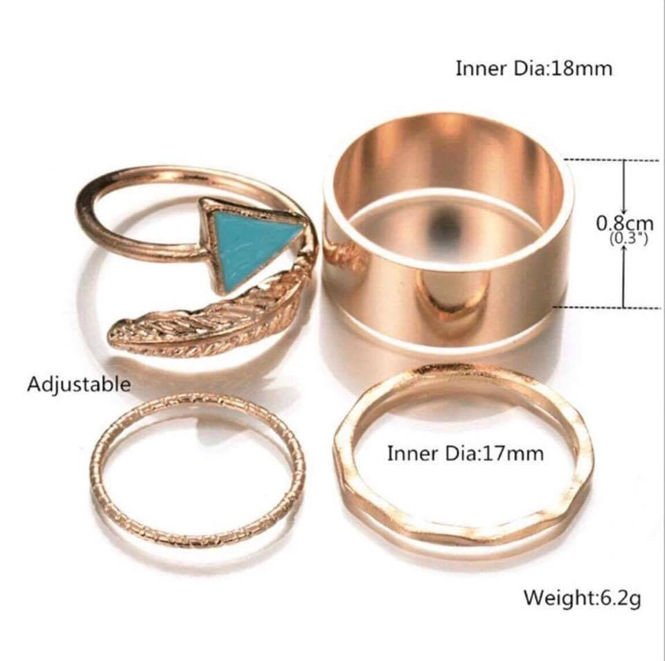 Gold Plated Triangle Leaf 4PCS Ring Set