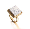 Gold Plated Square Cocktail Faux Stone Marble Ring