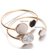 Round Black White Turquoise Marbleized Stone Charm Cuff Bangle Bracelet
