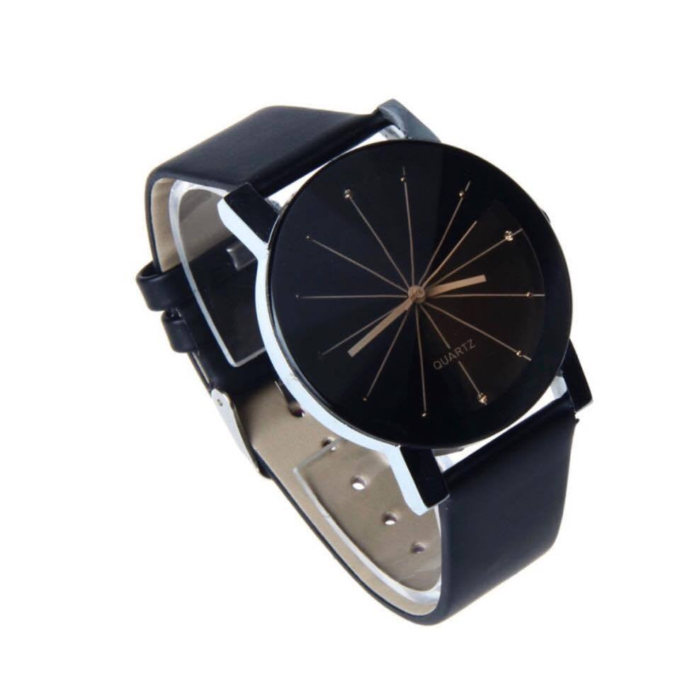 Men's Faux Leather Band Black Dial Quartz Watch