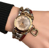 Women's Bracelet Leather Watch With Retro Black Dial Gift Quartz