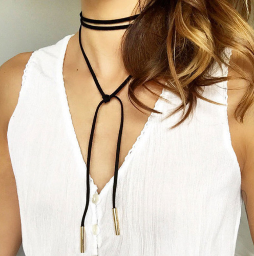 Long Black Velvet Wrap Choker Necklace