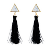 Geometric Faux Marble Stone Triangle Tassle Dangle Earrings