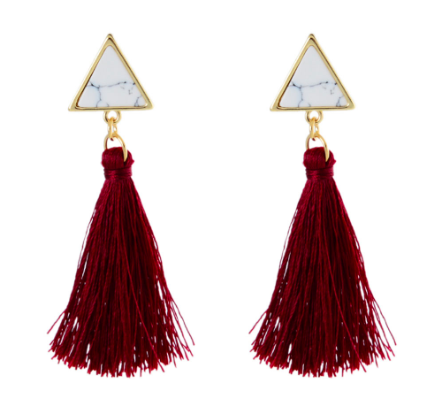 Geometric Faux Marble Stone Triangle Tassle Dangle Earrings