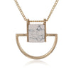 Gold Plated Sweater Chain Square Faux Marbled Stone Pendant