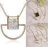 Gold Plated Sweater Chain Square Faux Marbled Stone Pendant