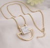 Gold Plated Sweater Chain Square Faux Marbled Stone Pendant